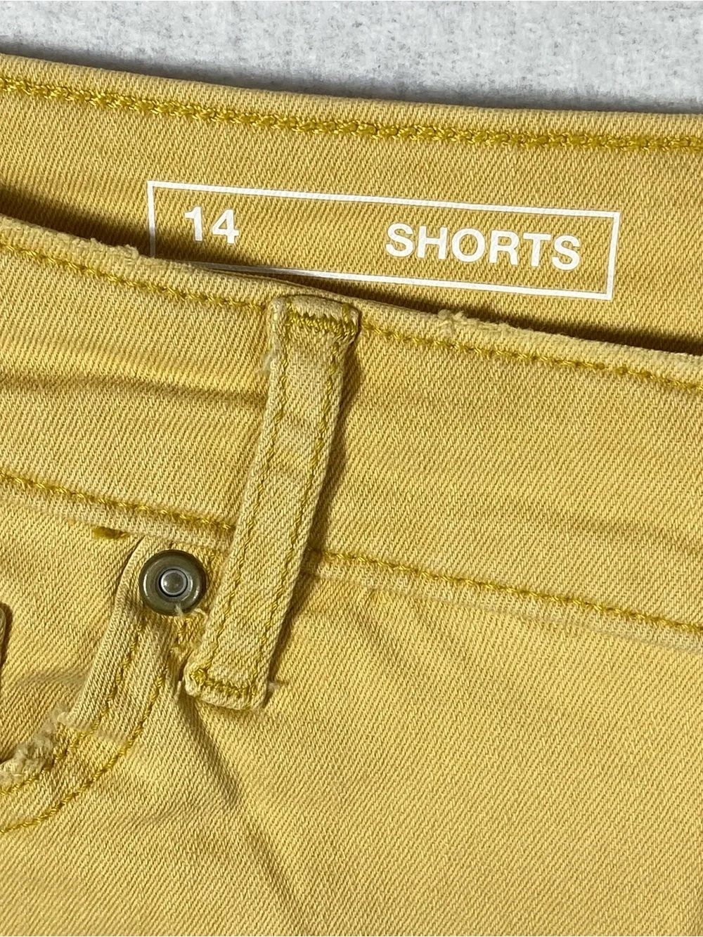Sonoma Button Fly Denim Shorts Womens 14 Mustard Yellow High Rise Raw Hem Casual